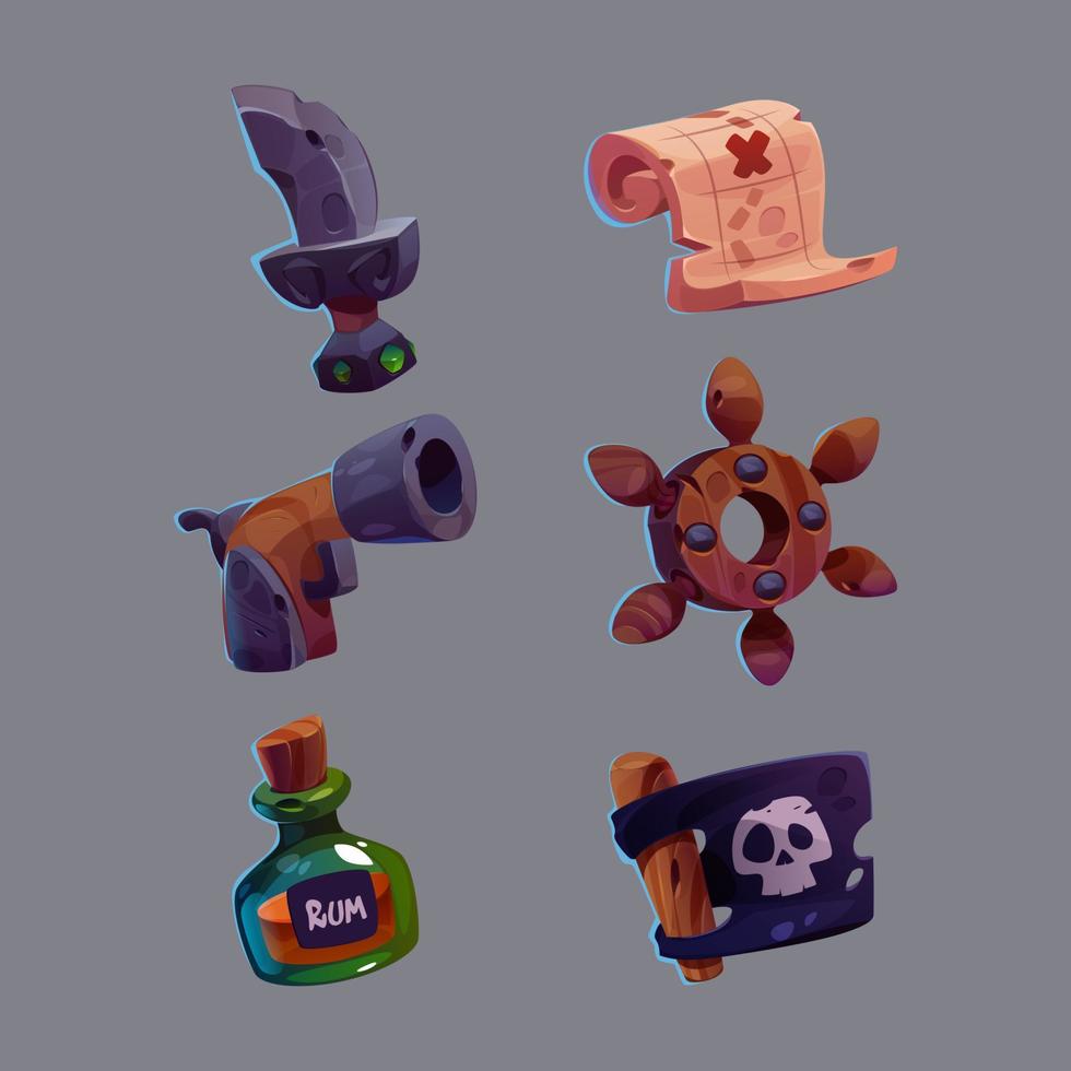 icono de juego pirata, lindo conjunto de vectores de dibujos animados