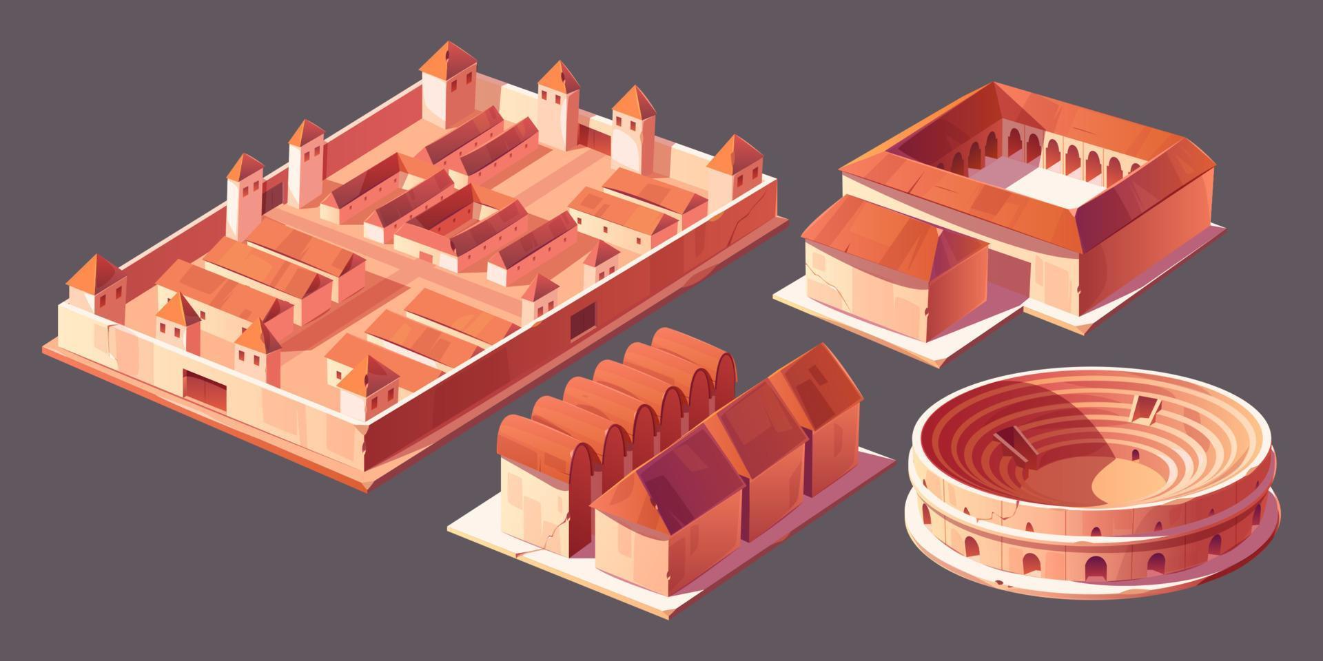 Rome buildings isometric vector icons set