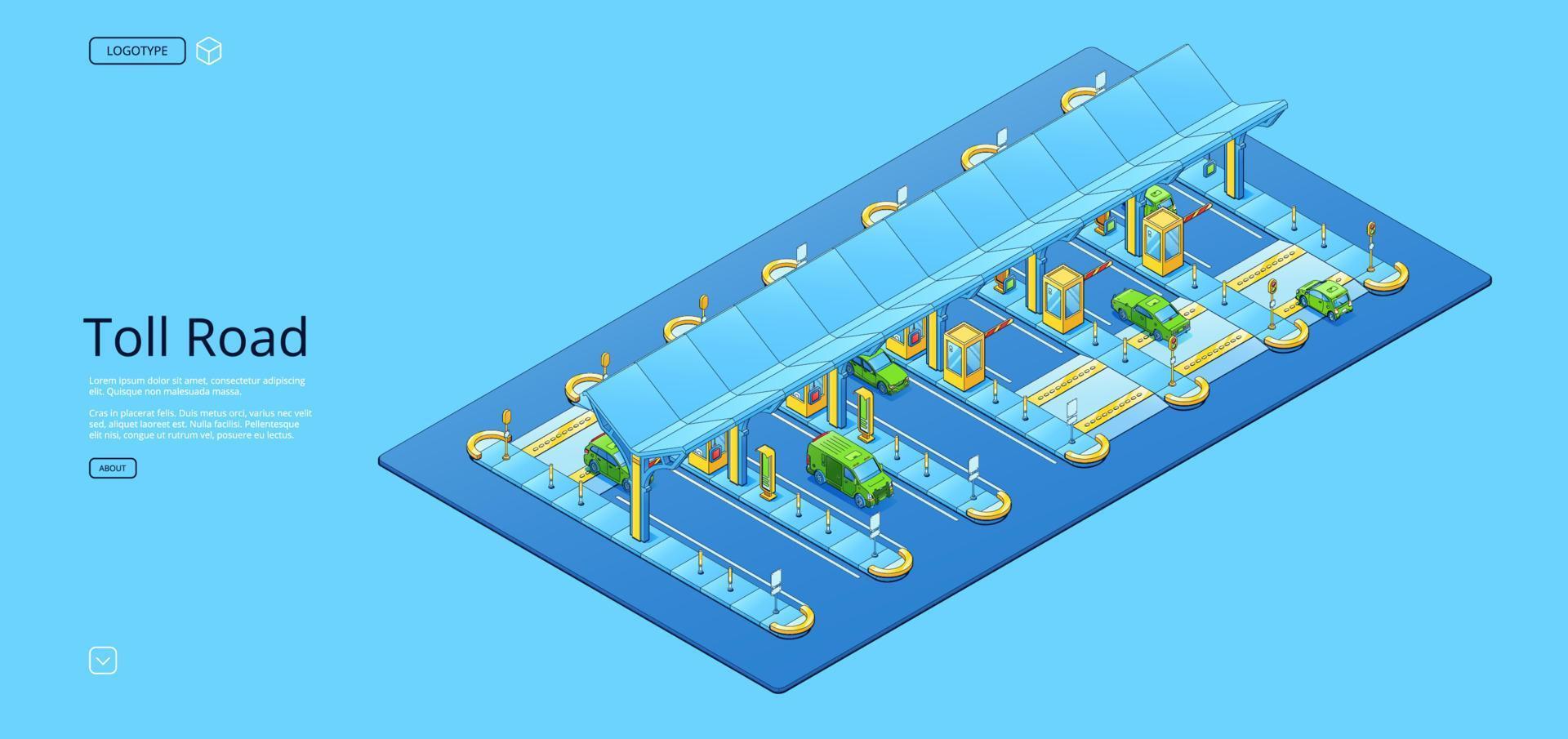 Isometric toll road with cars and checkpoint booth vector