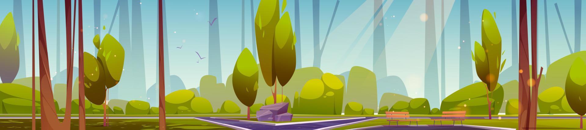 Summer park, public city area panoramic background vector