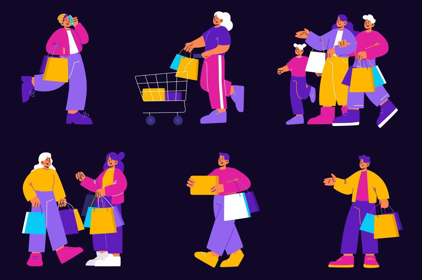 Set people in shopping mall or boutique, visitors vector