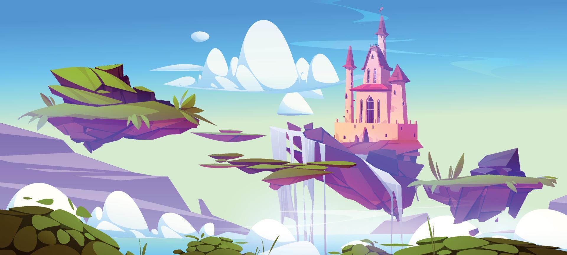 Summer landscape with castle and floating islands vector