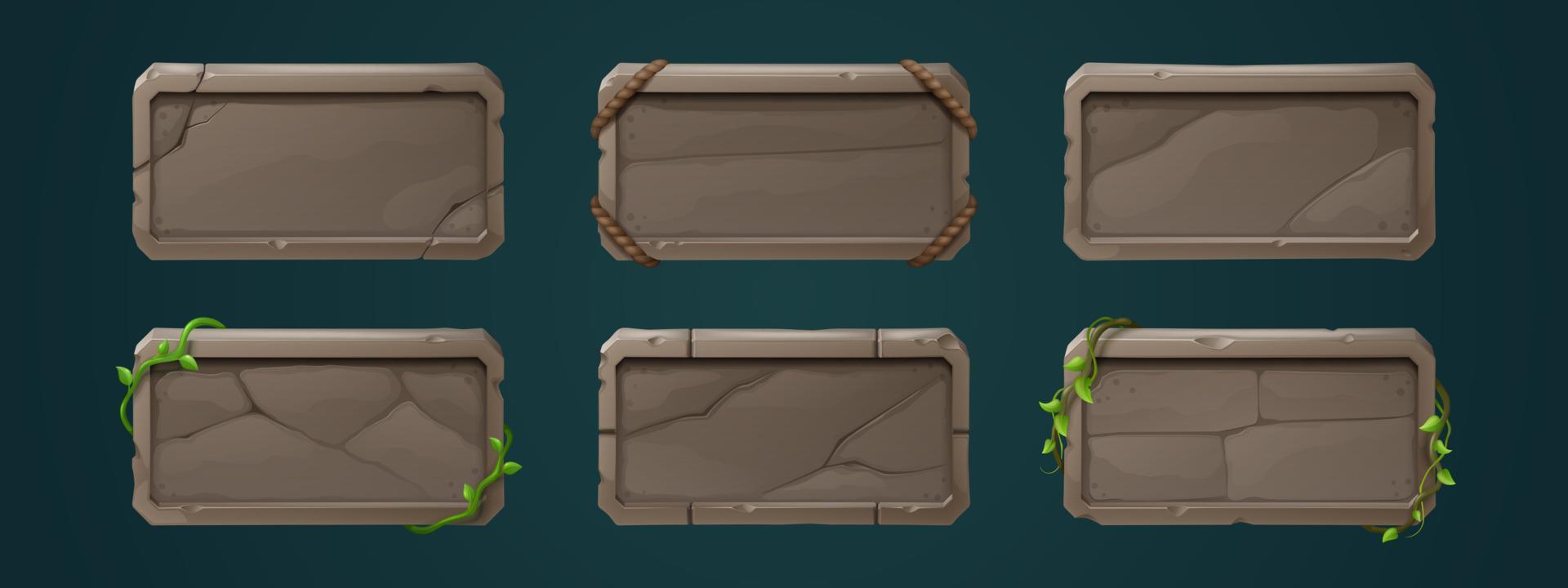 Game stone buttons, rectangular ui level frames vector