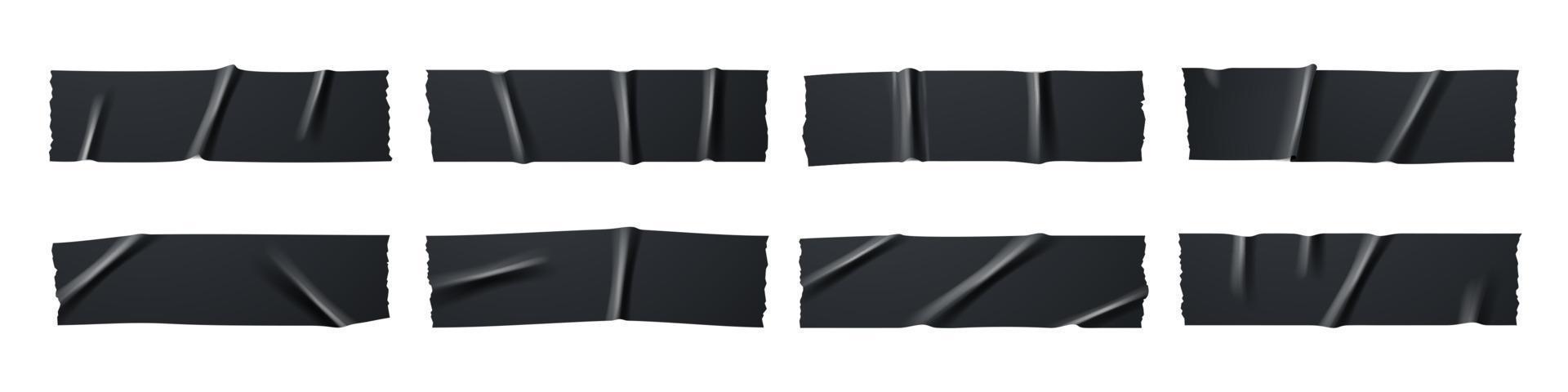 Black adhesive tape, ripped strip realistic vector