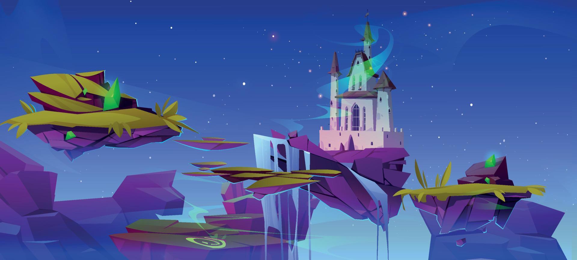 Summer landscape with castle and floating islands vector