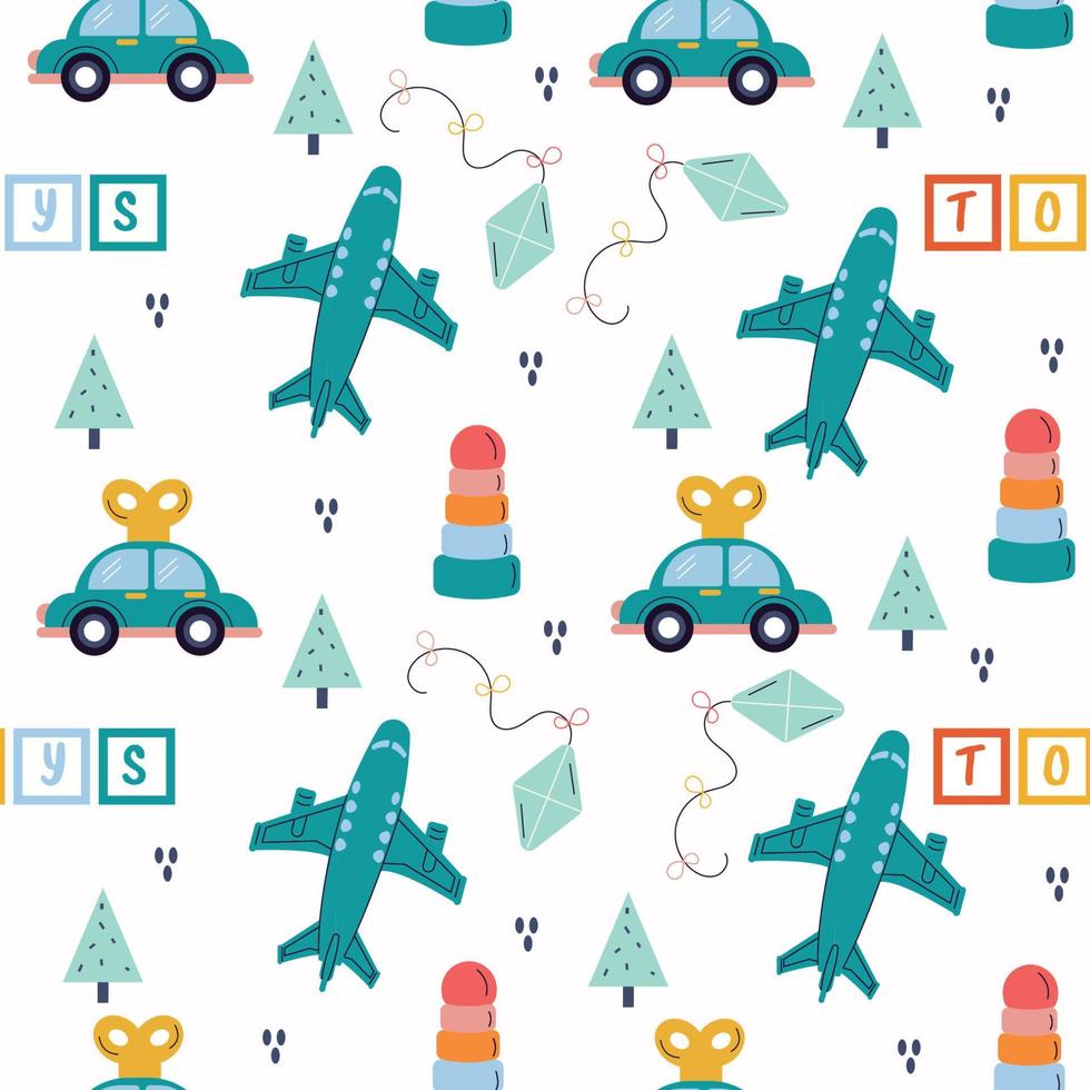 Pattern of children's toys on white background. Vector