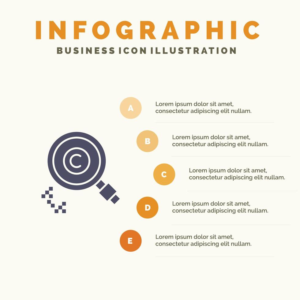 contenido derechos de autor encontrar propietario propiedad icono sólido infografía 5 pasos presentación antecedentes vector