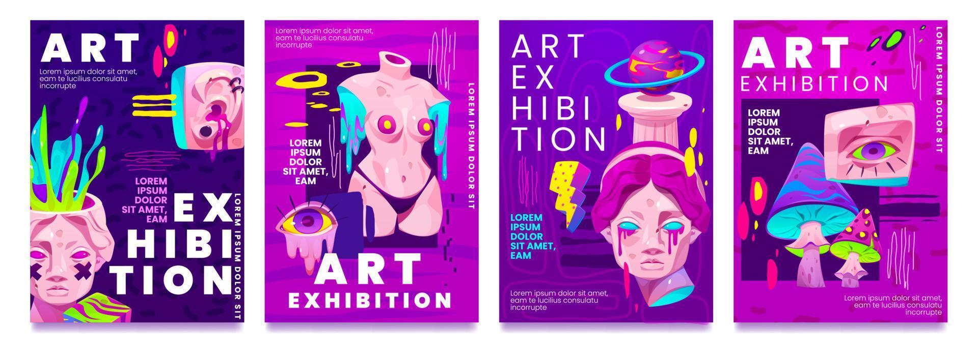 Psychedelic art exhibition invitation banner set vector