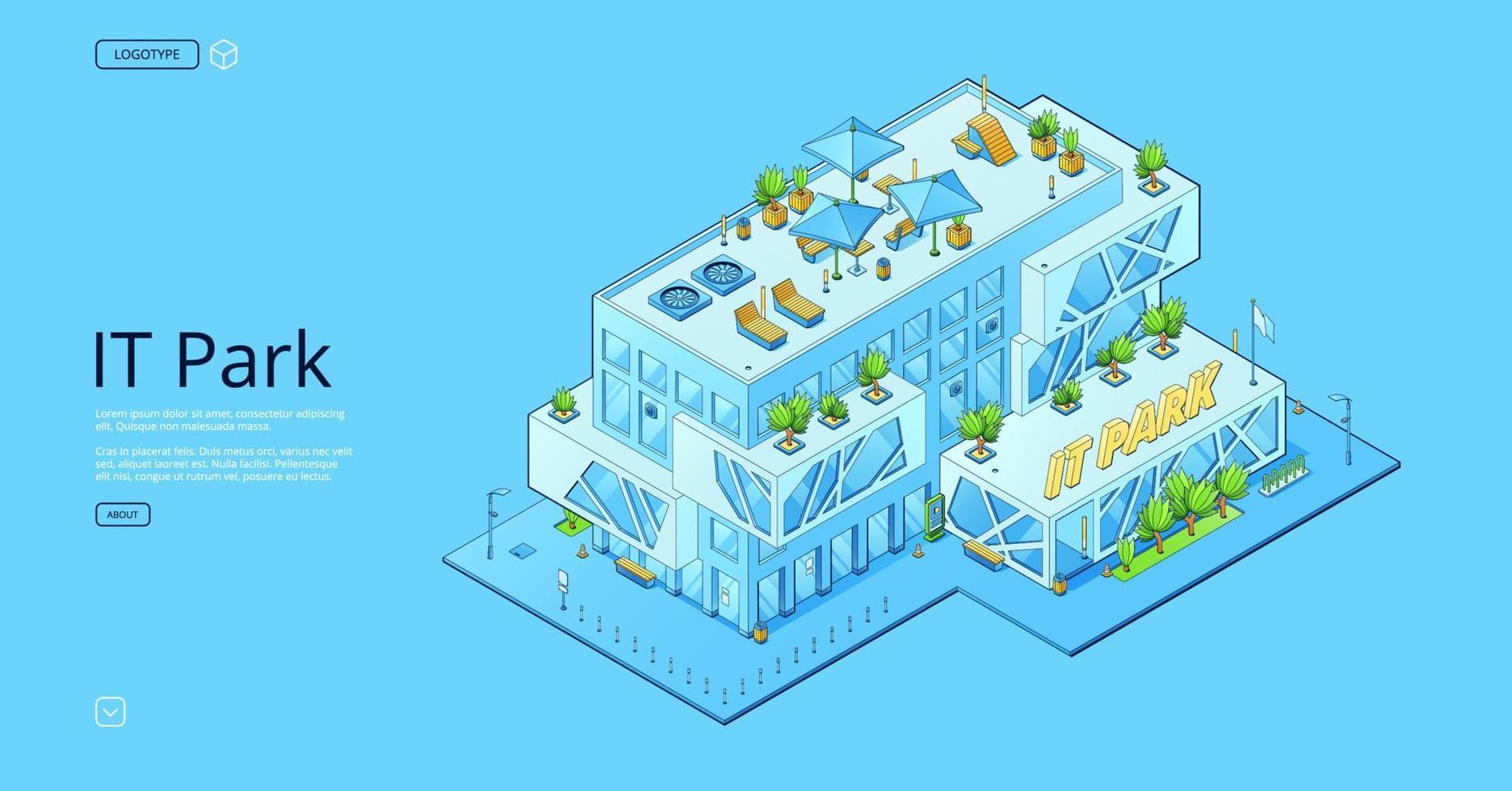 IT park, technopark isometric office building vector