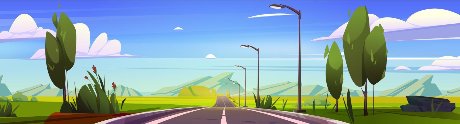 Highway at summer mountains panoramic landscape vector