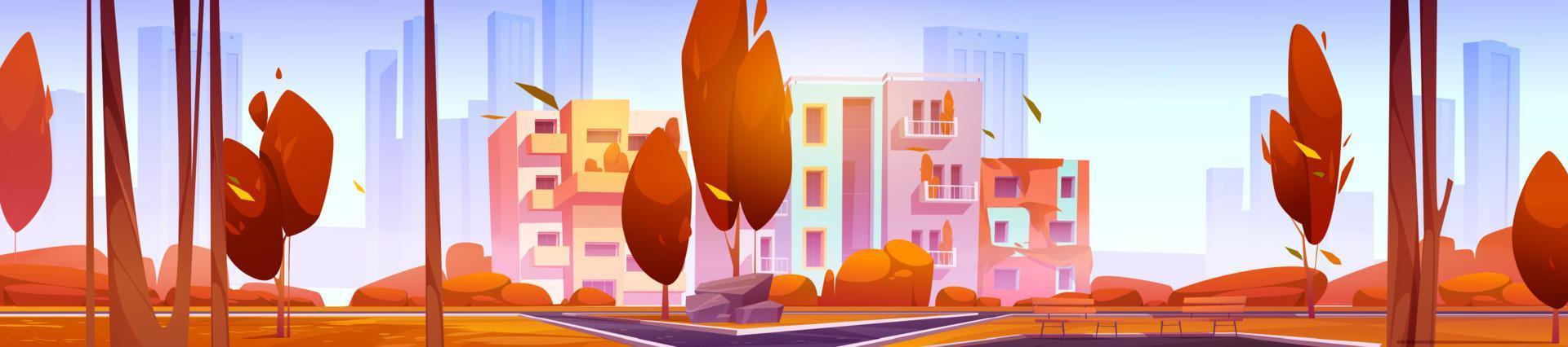 City district with modern houses at autumn day vector