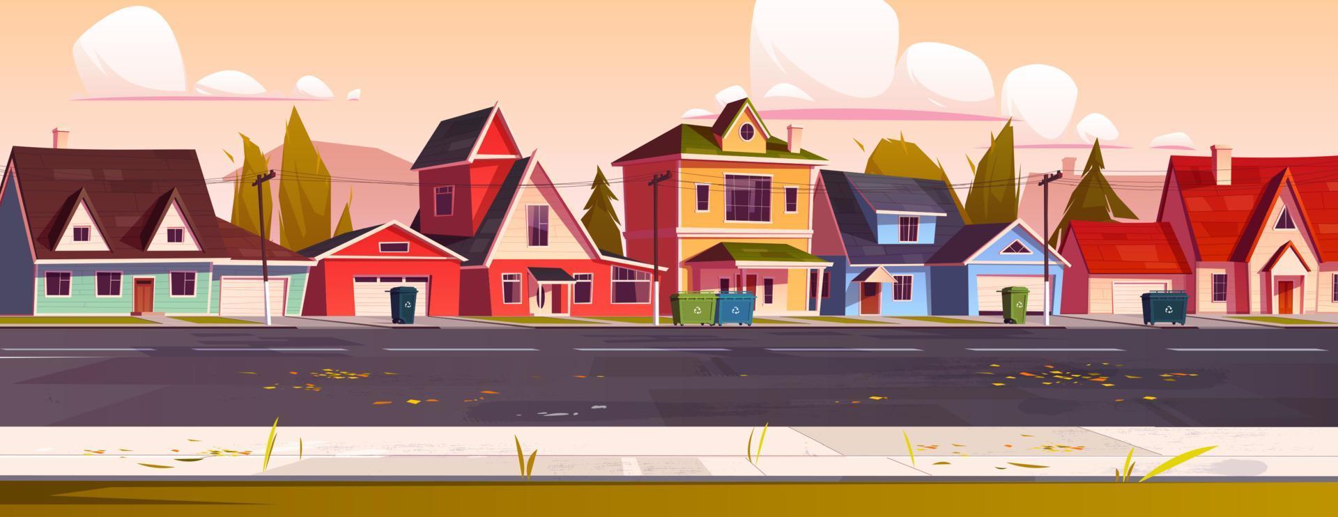 Suburb district street with houses in autumn vector