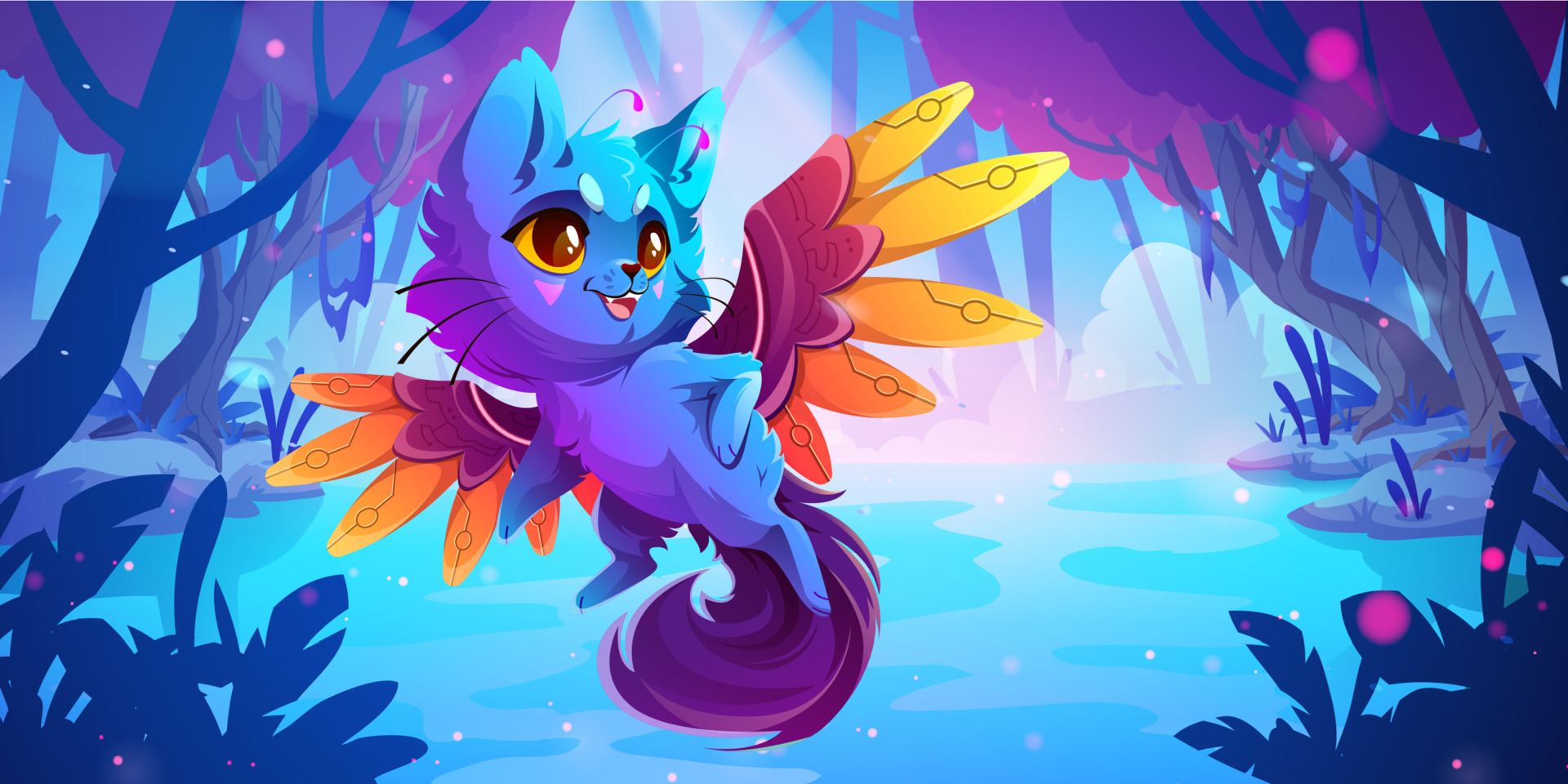 Cute monster cat on fantasy alien landscape 13280879 Vector Art