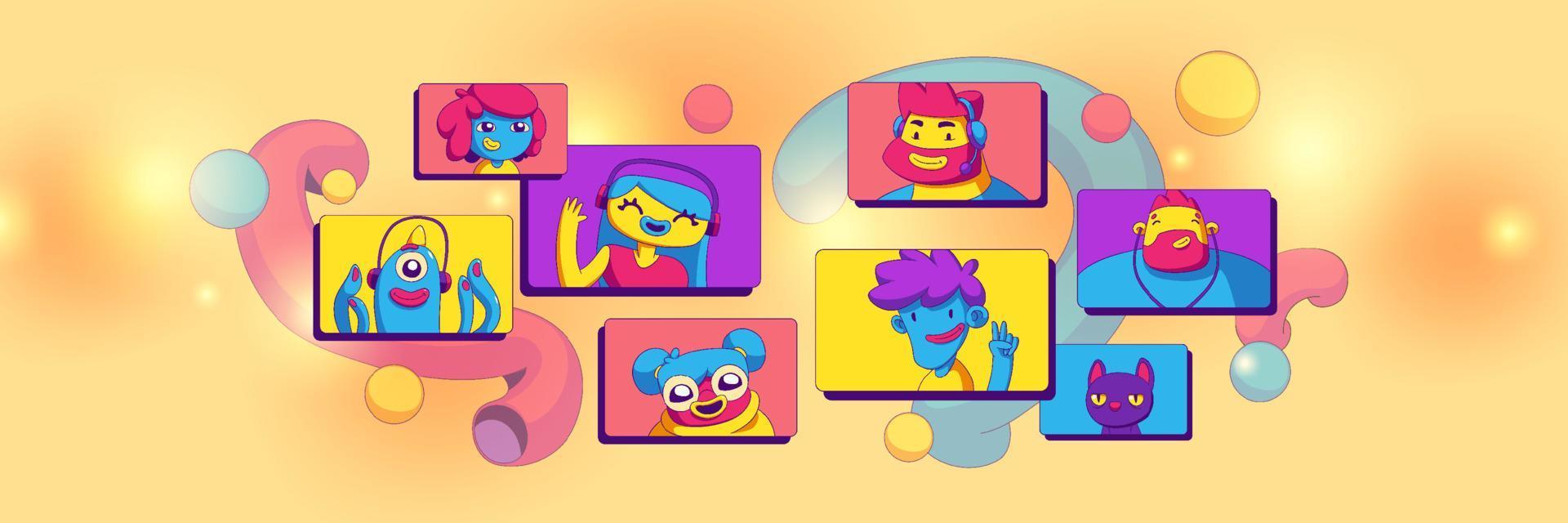 Characters video conference personages online chat vector