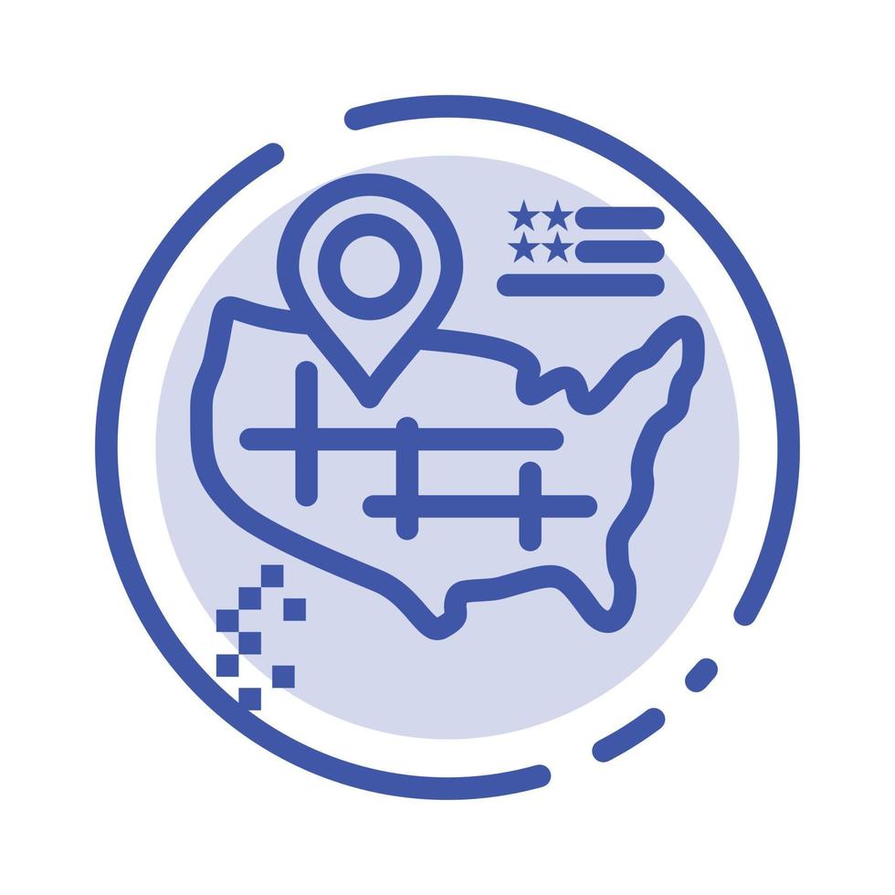 Location Map American Blue Dotted Line Line Icon vector