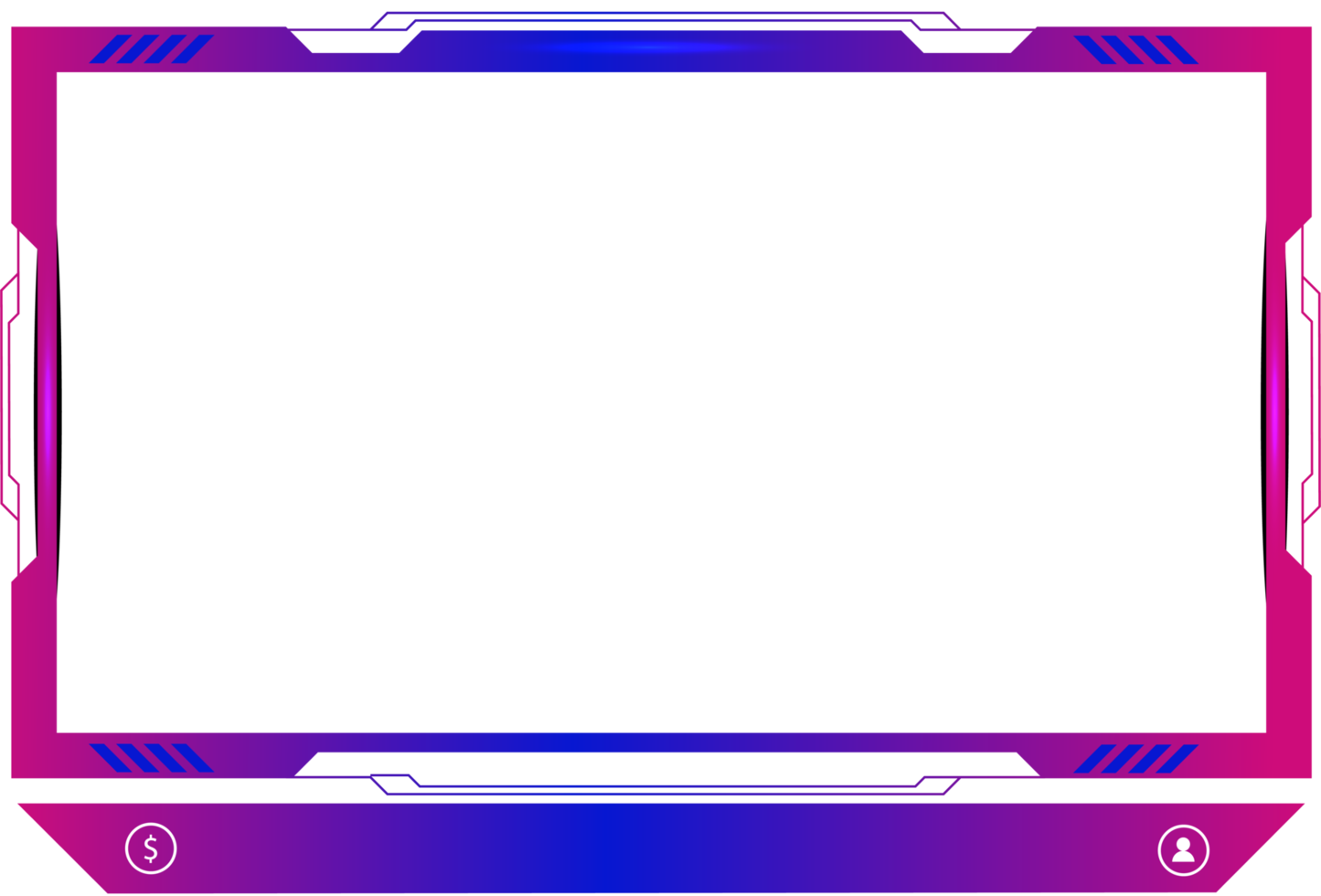 décoration de superposition de diffusion en direct avec une nuance de couleur rose et bleu girly. panneau d'écran de jeu en ligne et conception de bordure pour les joueurs. éléments de diffusion en direct png avec des boutons colorés.