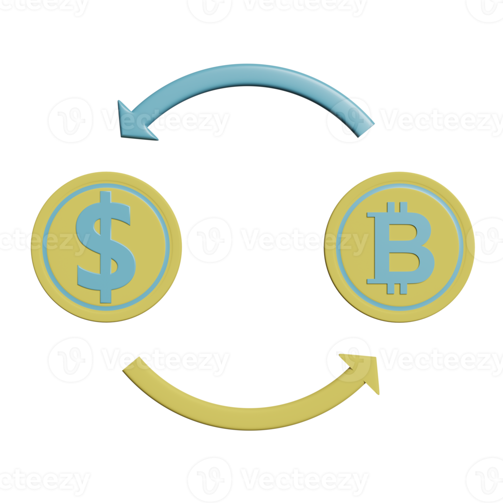 valuta uitwisseling voor bitcoin en dollar concept, geïsoleerd. 3d illustratie of 3d geven png