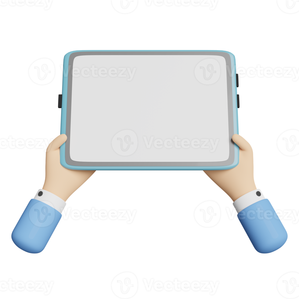 zakenman hand- Holding tablet computer geïsoleerd. 3d illustratie of 3d geven png