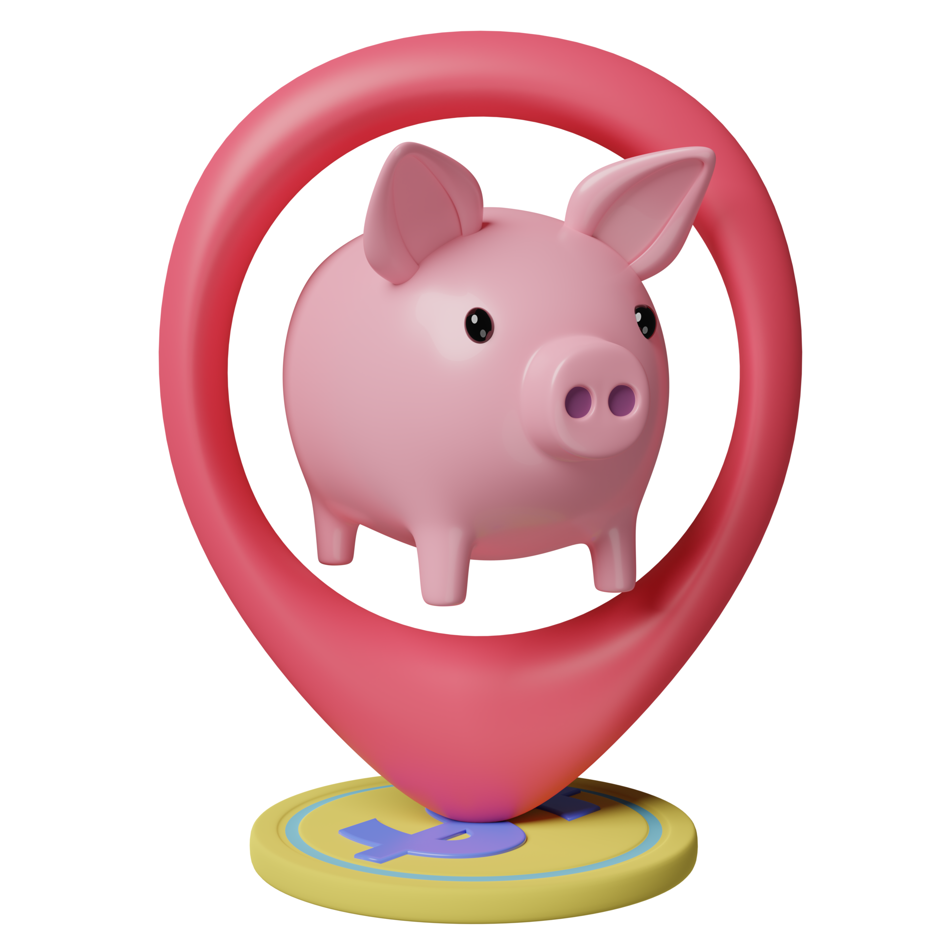 piggy bank with pin, gold coins saving money isolated. concept, 3d