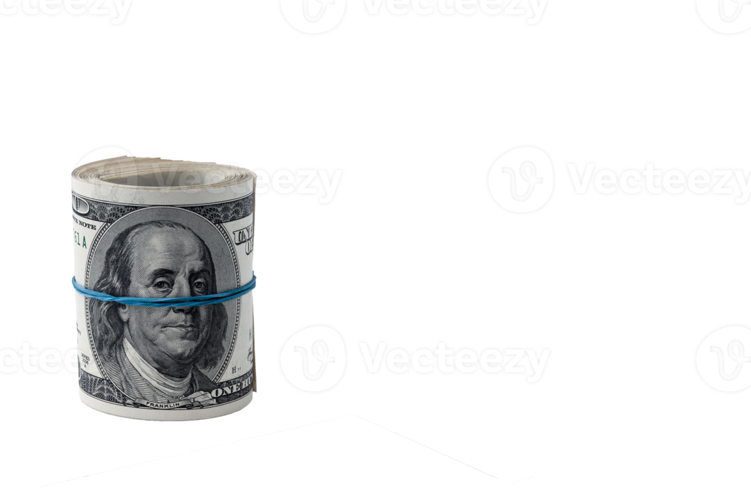 US hundred dollar bills are rolled up on a transparent background. PNG. png