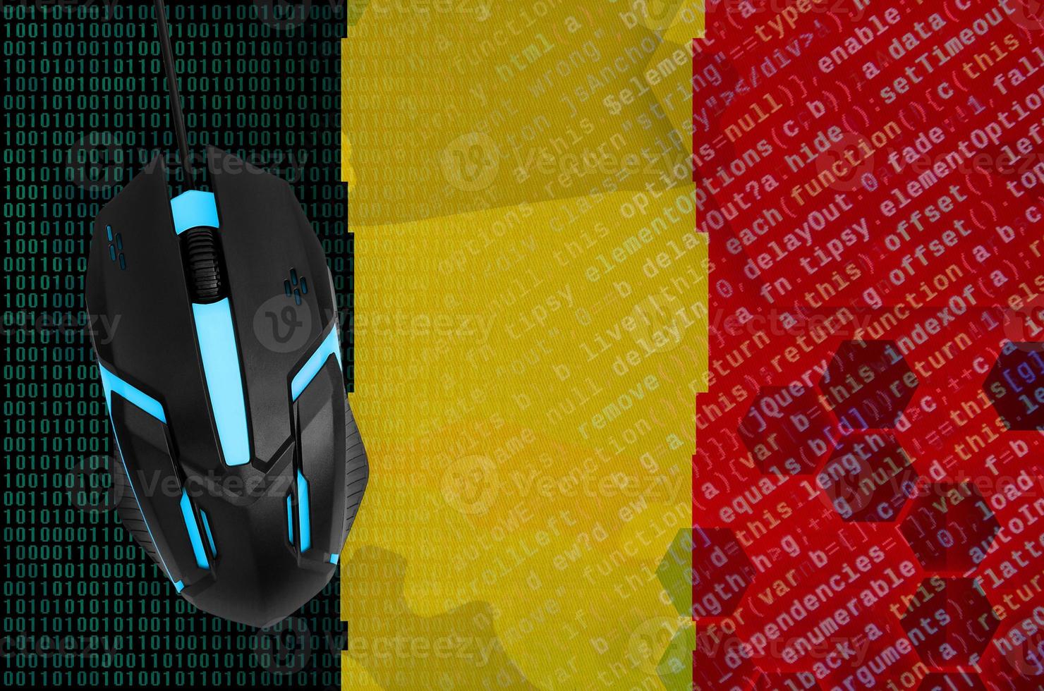 Belgium flag  and computer mouse. Digital threat, illegal actions on the Internet photo