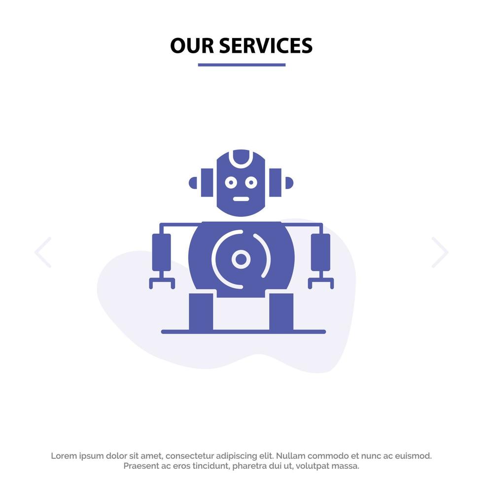 Our Services Cnc Robotics Technology Solid Glyph Icon Web card Template vector