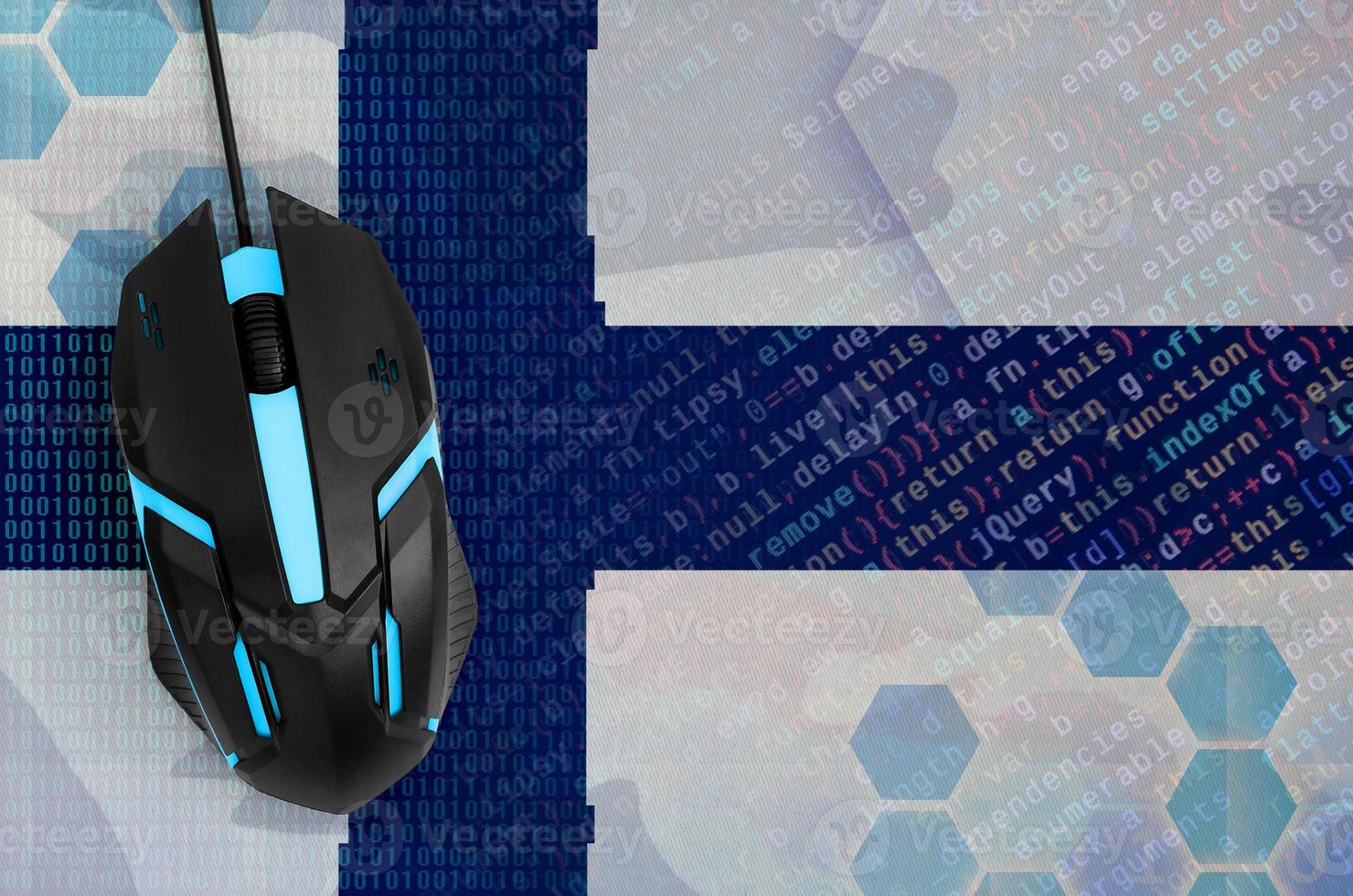 Finland flag  and computer mouse. Digital threat, illegal actions on the Internet photo