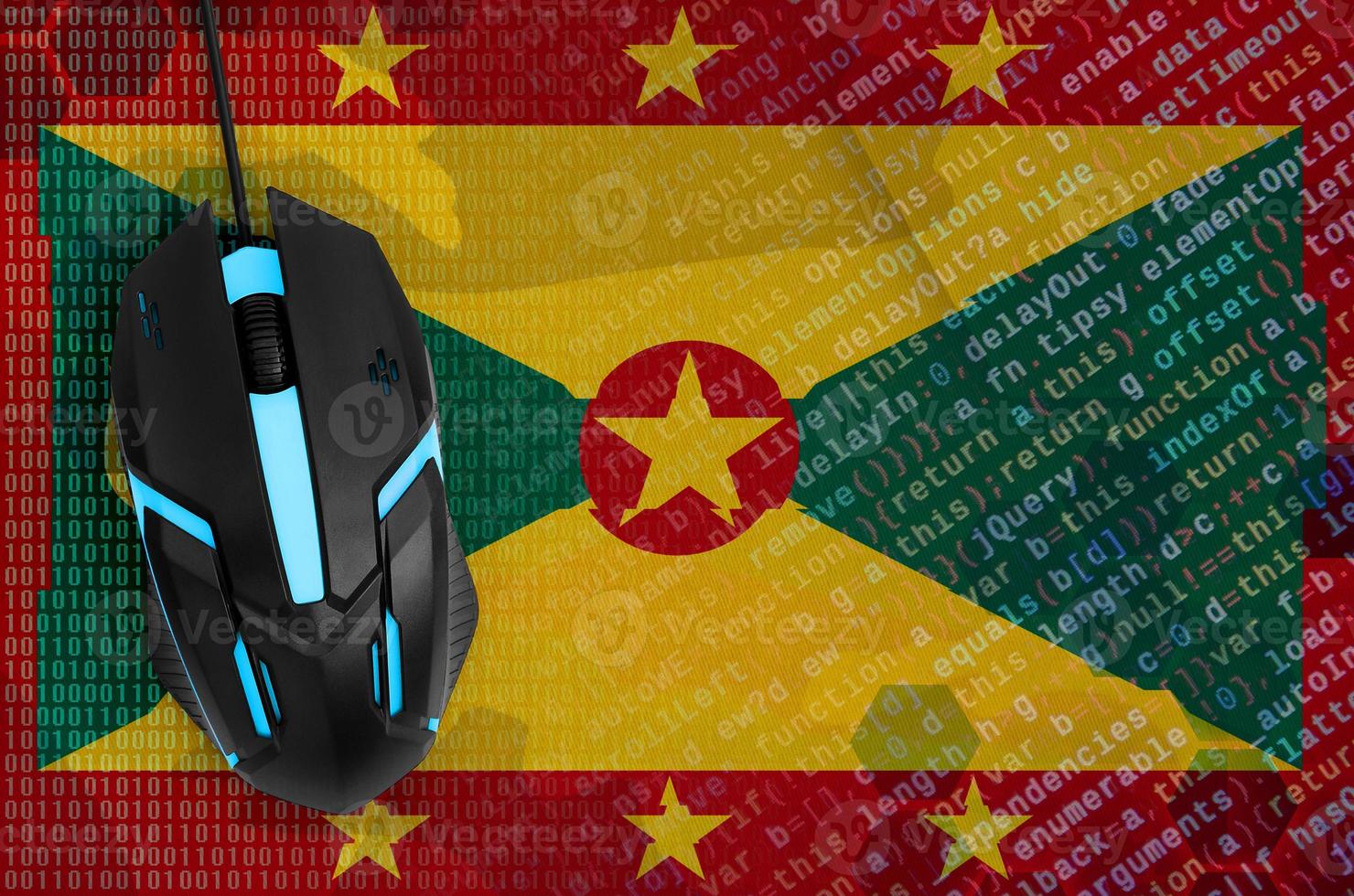 Grenada flag  and computer mouse. Digital threat, illegal actions on the Internet photo