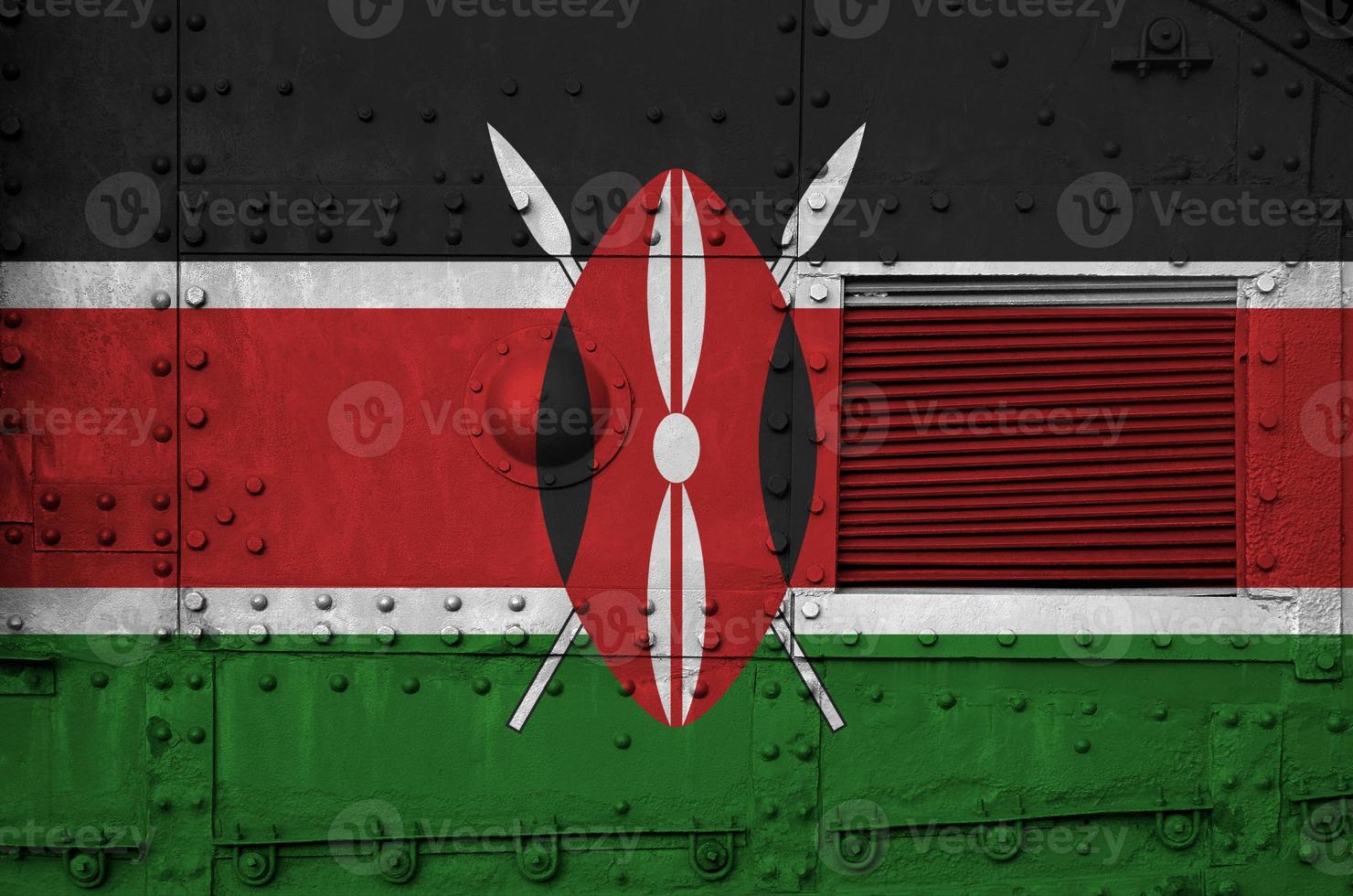Kenya flag depicted on side part of military armored tank closeup. Army forces conceptual background photo