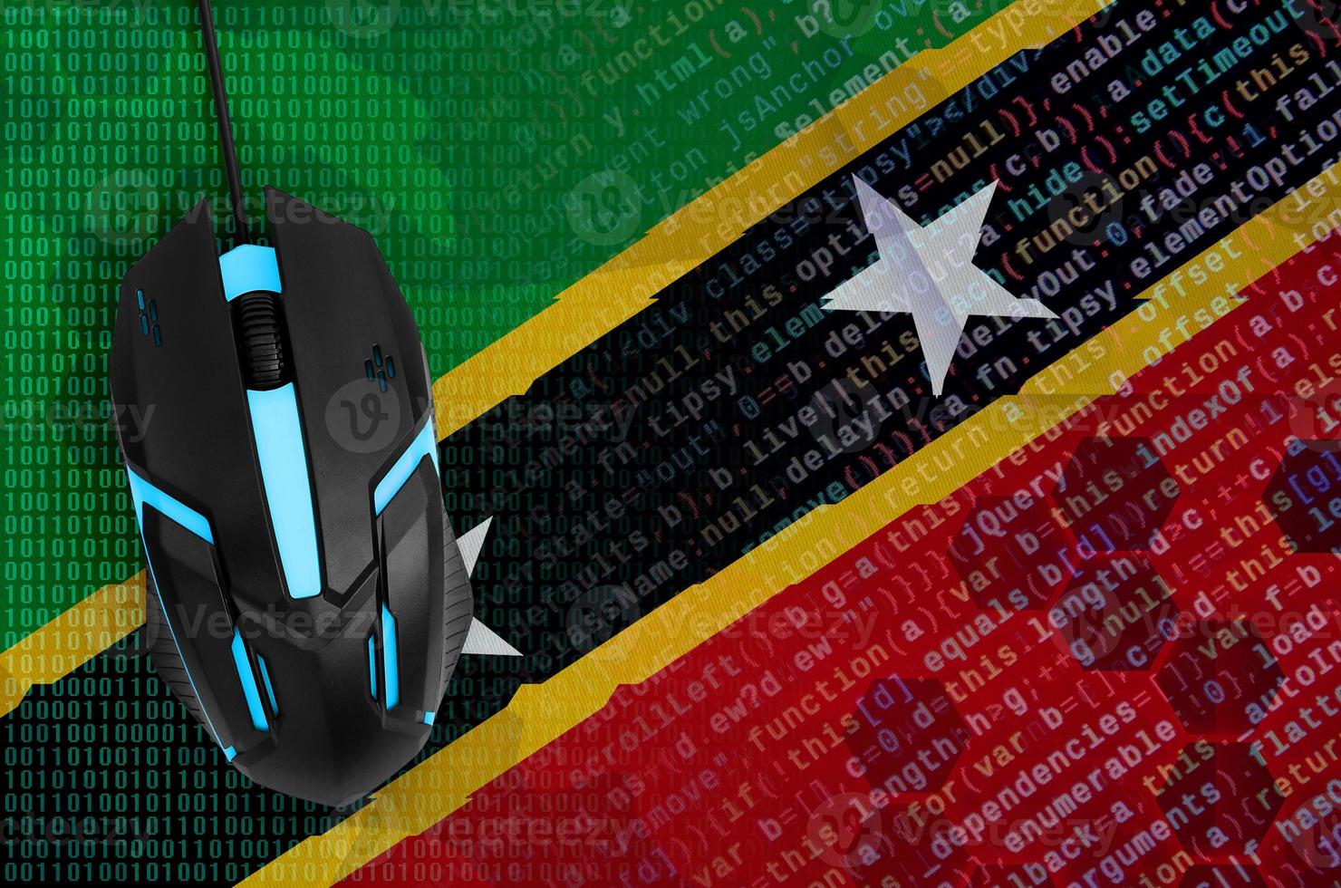 Saint Kitts and Nevis flag  and computer mouse. Digital threat, illegal actions on the Internet photo