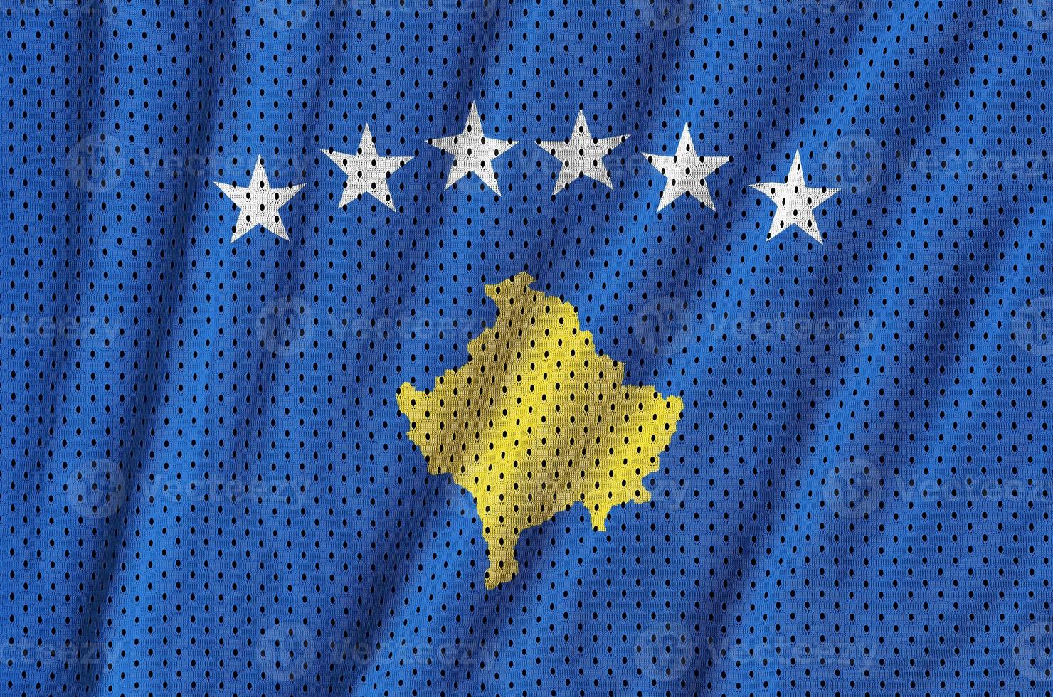 Kosovo flag printed on a polyester nylon sportswear mesh fabric photo