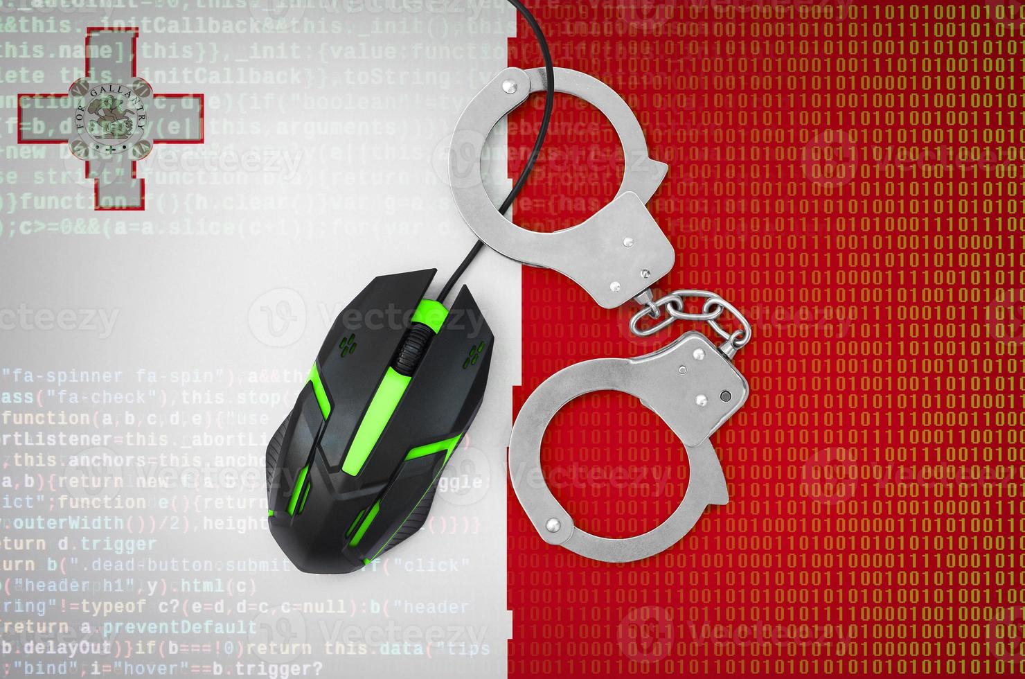 Malta flag  and handcuffed computer mouse. Combating computer crime, hackers and piracy photo
