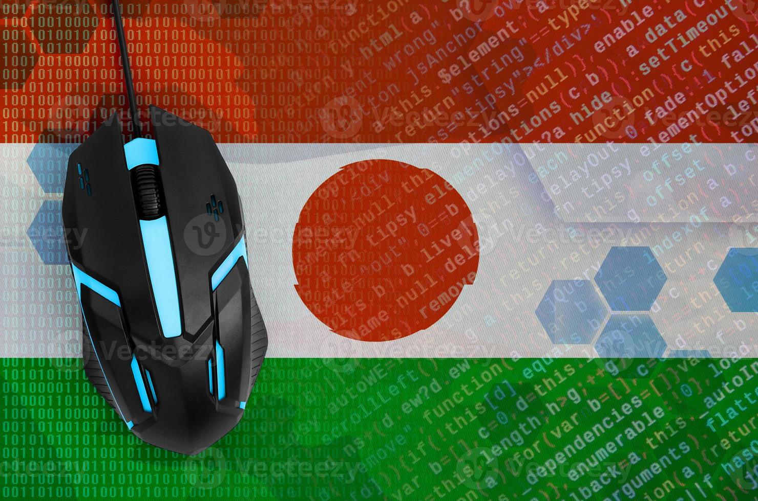 Niger flag  and computer mouse. Digital threat, illegal actions on the Internet photo