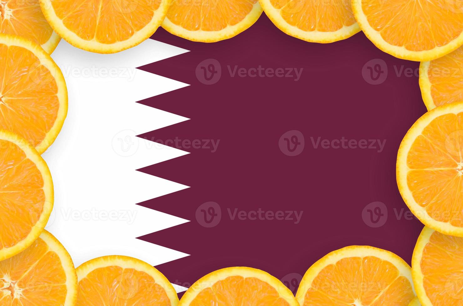 Qatar flag  in fresh citrus fruit slices frame photo