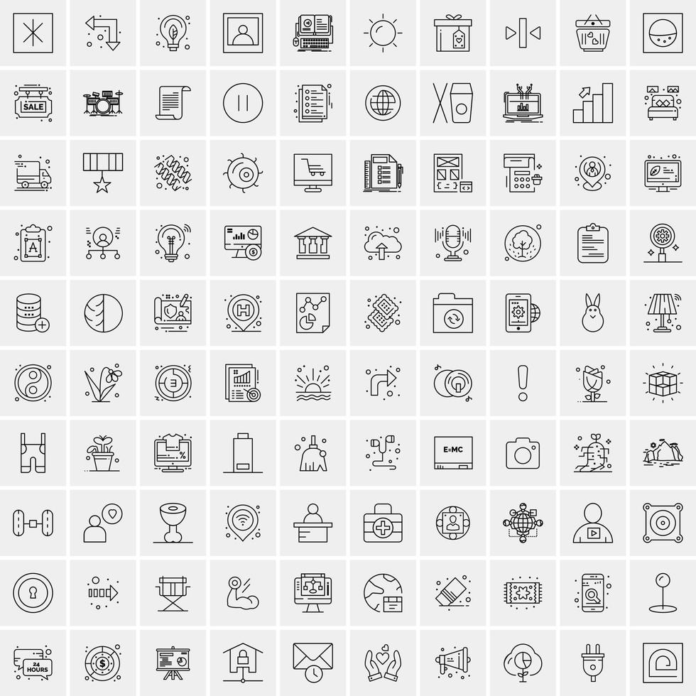 paquete de 100 iconos de líneas universales para móviles y web vector