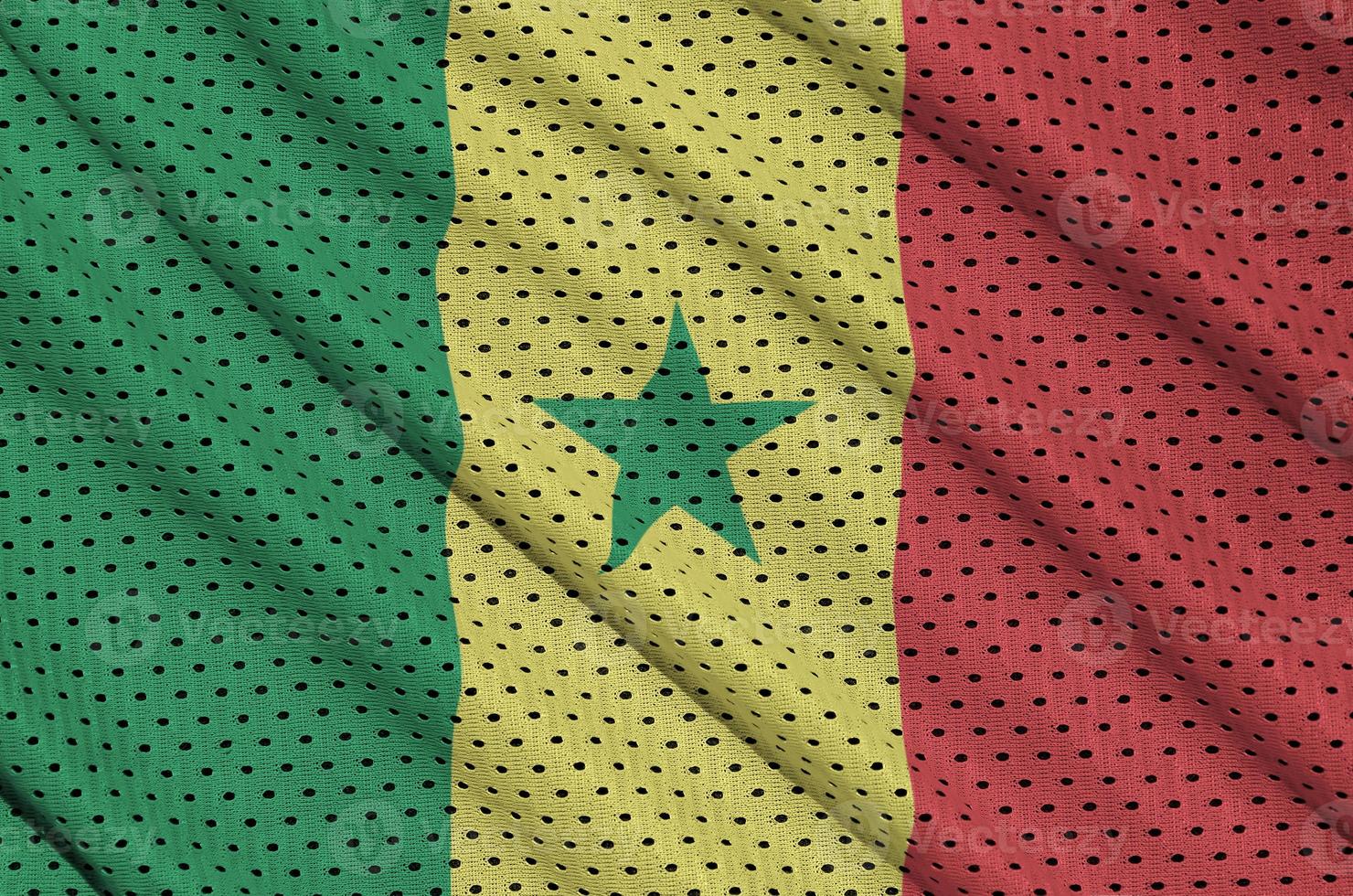 Senegal flag printed on a polyester nylon sportswear mesh fabric photo