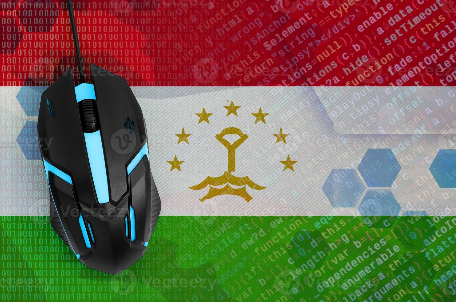 Tajikistan flag  and computer mouse. Digital threat, illegal actions on the Internet photo