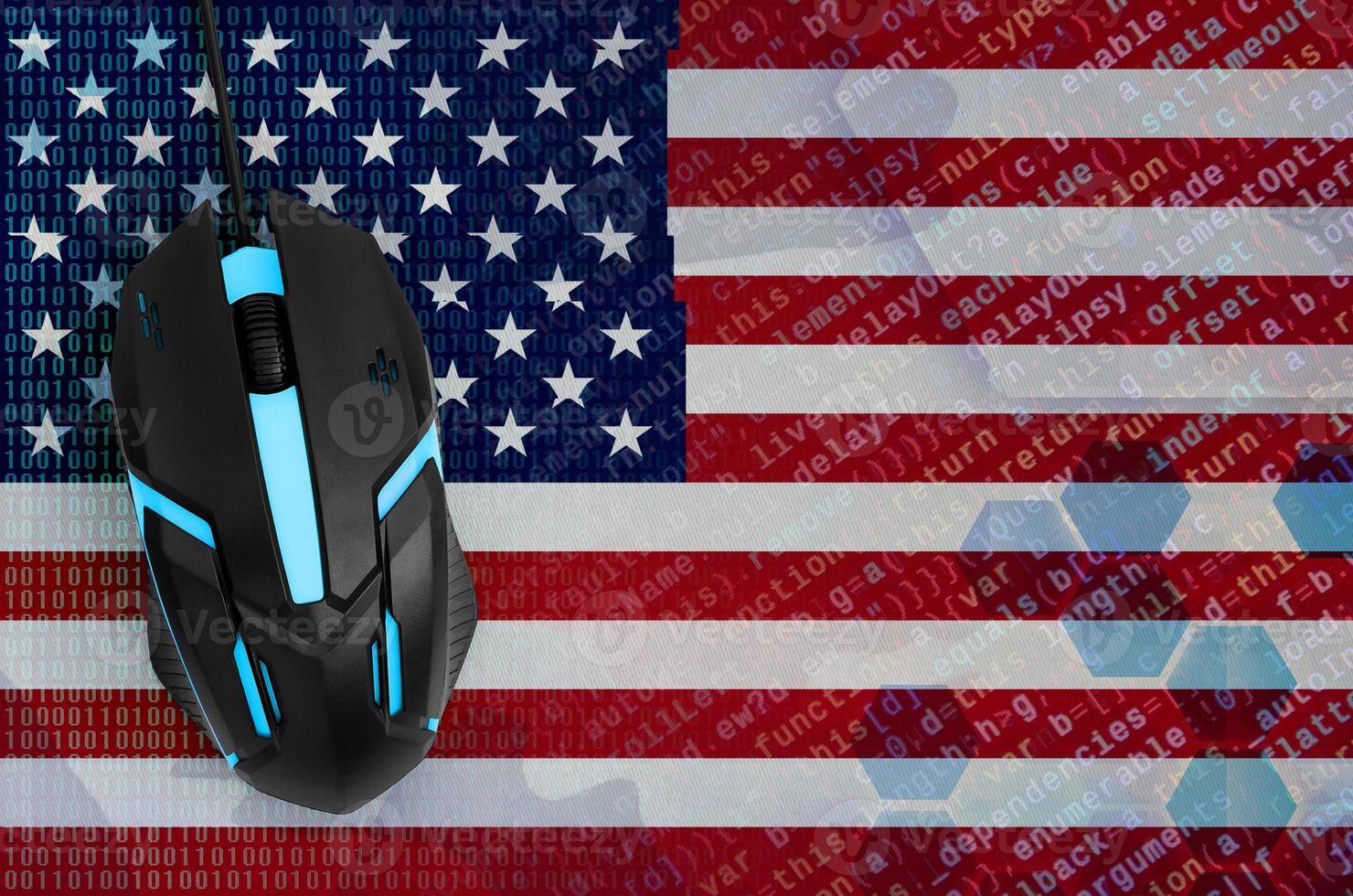 United States of America flag  and computer mouse. Digital threat, illegal actions on the Internet photo