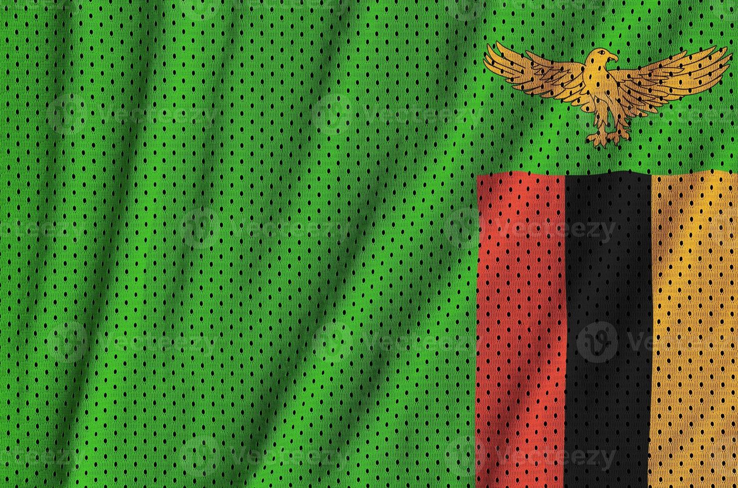 Zambia flag printed on a polyester nylon sportswear mesh fabric photo