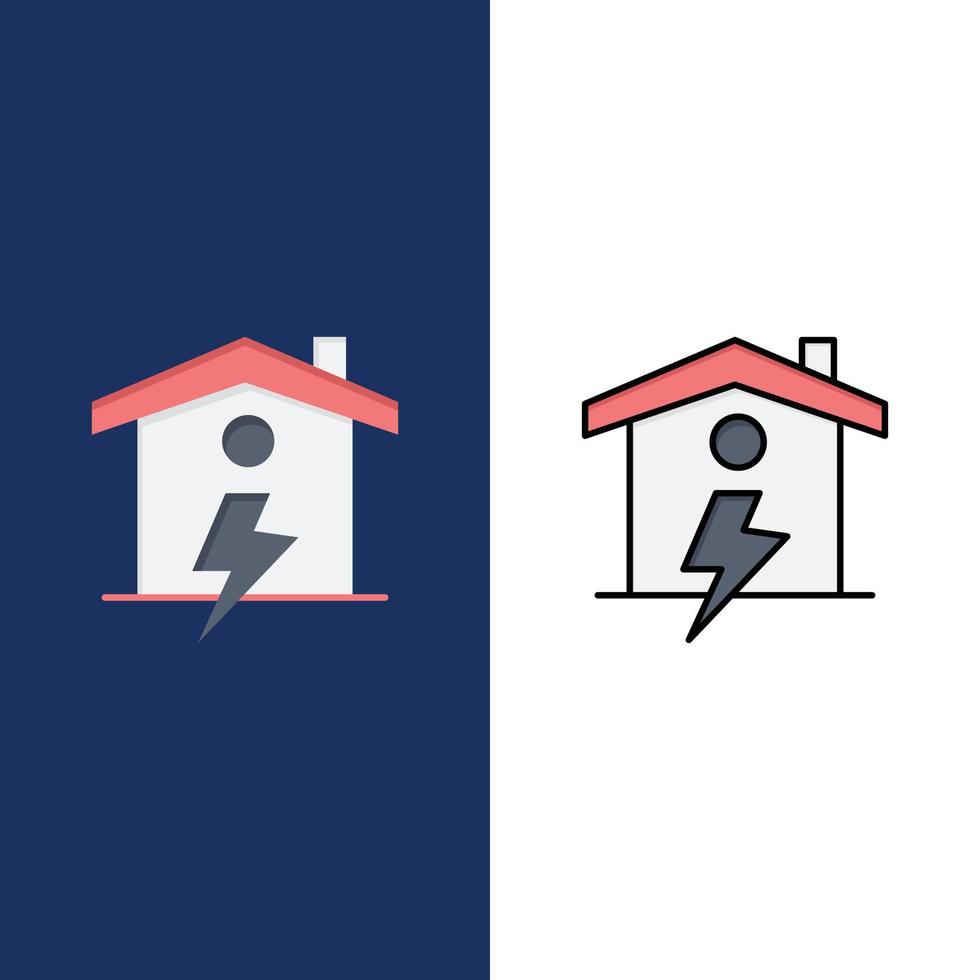 casa casa energía energía iconos plano y línea llena conjunto de iconos vector fondo azul