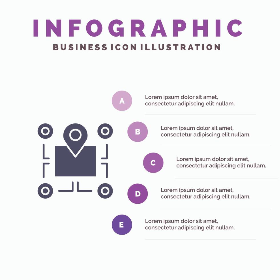 Location Map Chip Area Pointer  Solid Icon Infographics 5 Steps Presentation Background vector