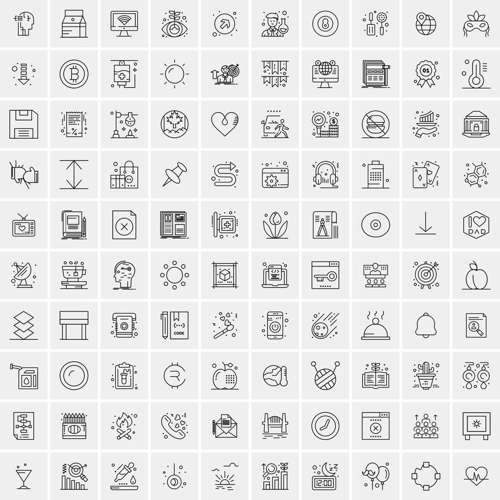 paquete de 100 iconos de líneas universales para móviles y web vector