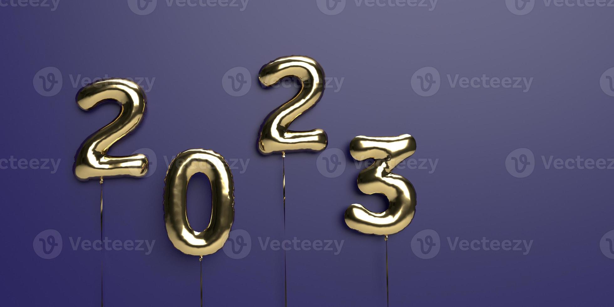 2023 balloon text font number helium metallic golden yellow orange color copy space symbol decoration ornament happy new year merry christmas xmas december month winter season greeting.3d render photo