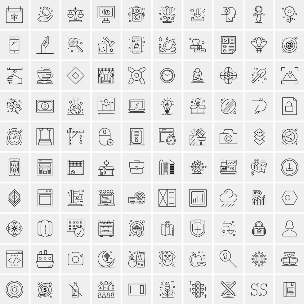 paquete de 100 iconos de líneas universales para móviles y web vector