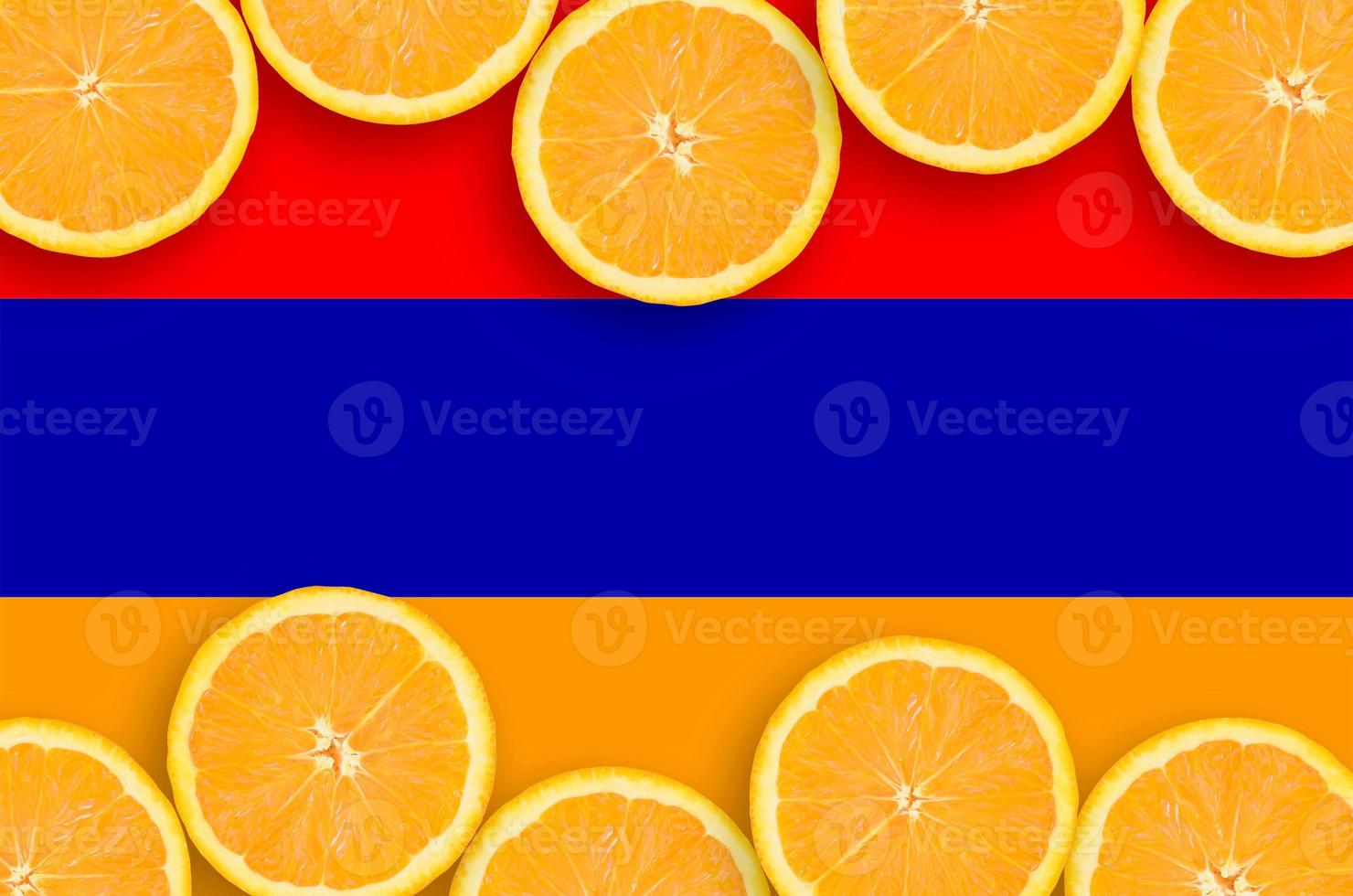 Armenia flag  in citrus fruit slices horizontal frame photo