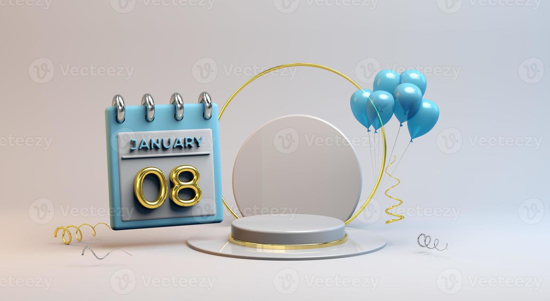 Celebration 08 January with 3D podium background photo