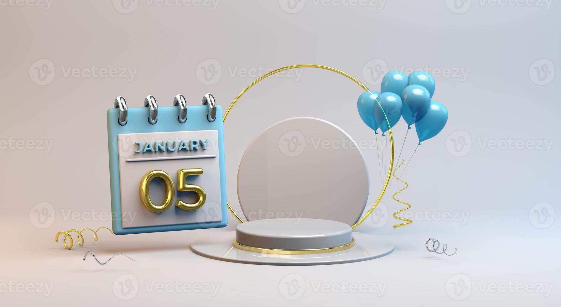 celebración 05 de enero con fondo de podio 3d foto