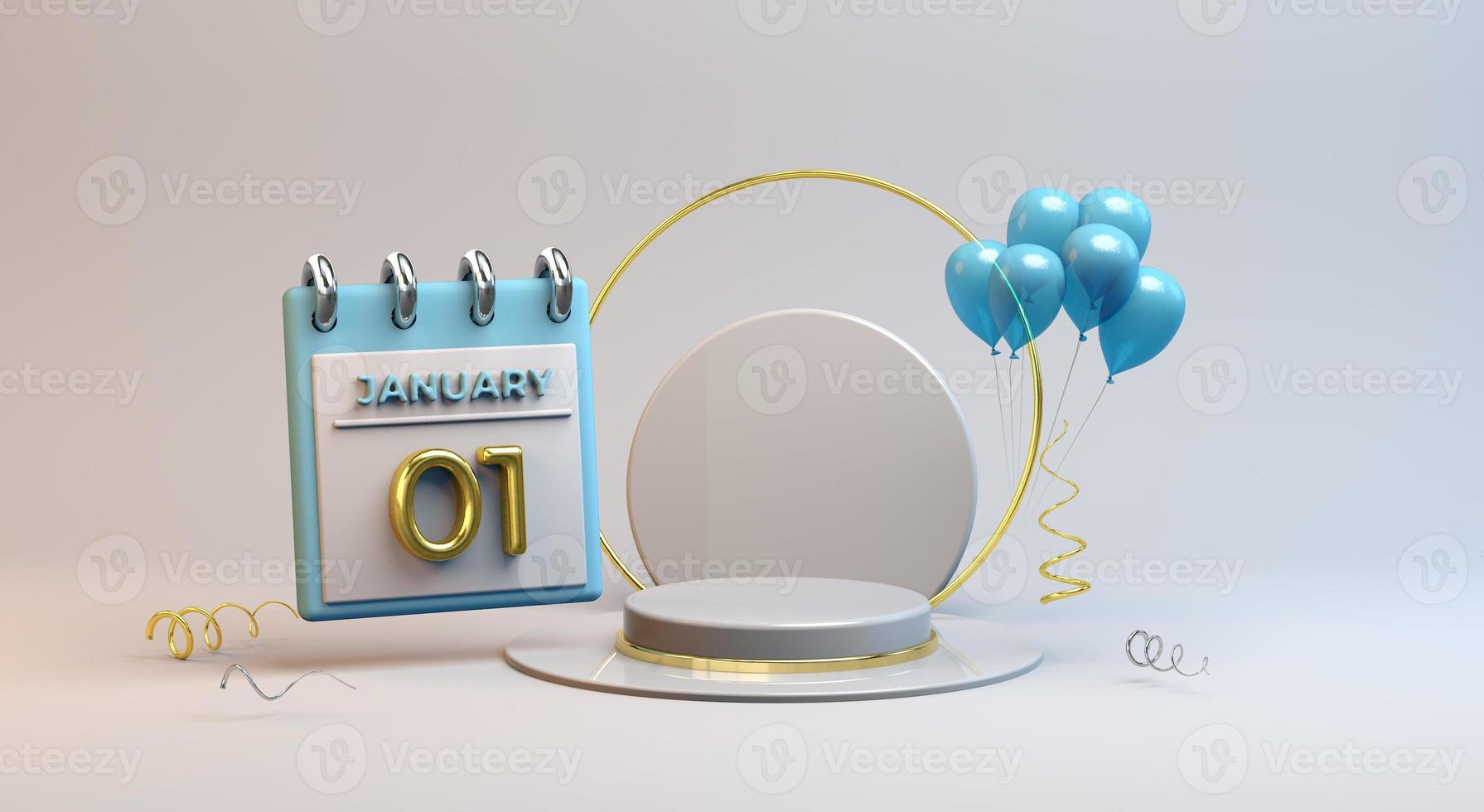 celebración 01 de enero con fondo de podio 3d foto