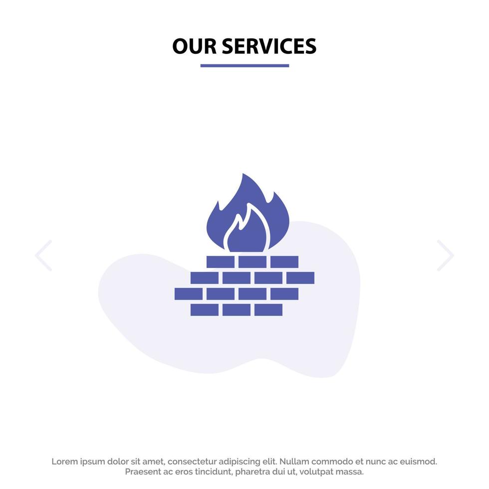 Our Services Antivirus Computer Firewall Network Security Solid Glyph Icon Web card Template vector