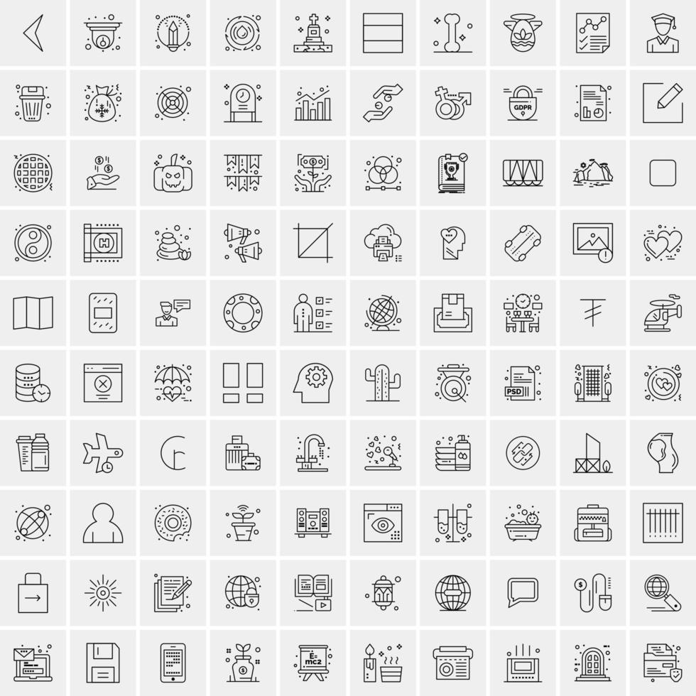 paquete de 100 iconos de líneas universales para móviles y web vector